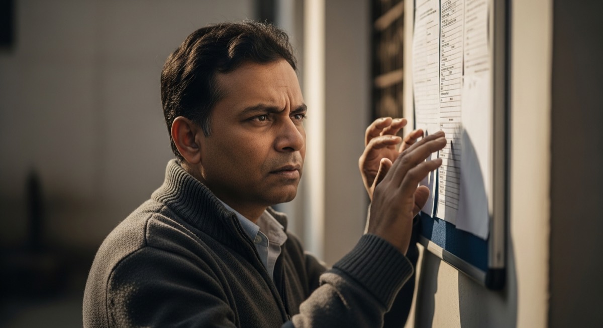 A citizen carefully scrutinising a public record.